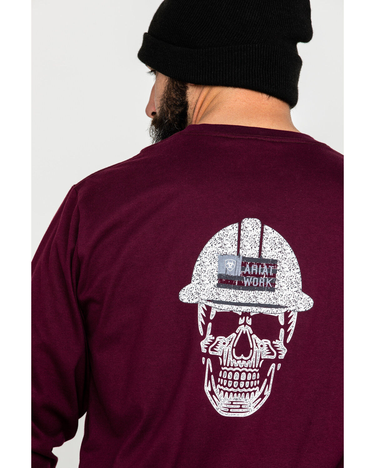 Image #5 - Ariat Men's FR Roughneck Skull Logo Crew Long Sleeve Work T-Shirt, Red, hi-res