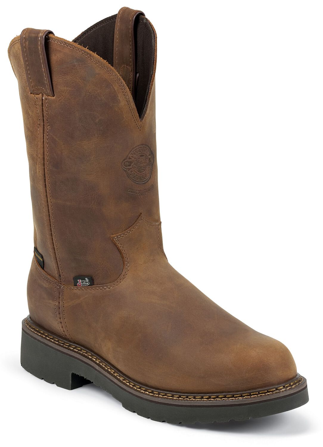 Image #1 - Justin Men's J-Max Balusters EH Waterproof Pull-On Work Boots - Soft Toe, Aged Bark, hi-res