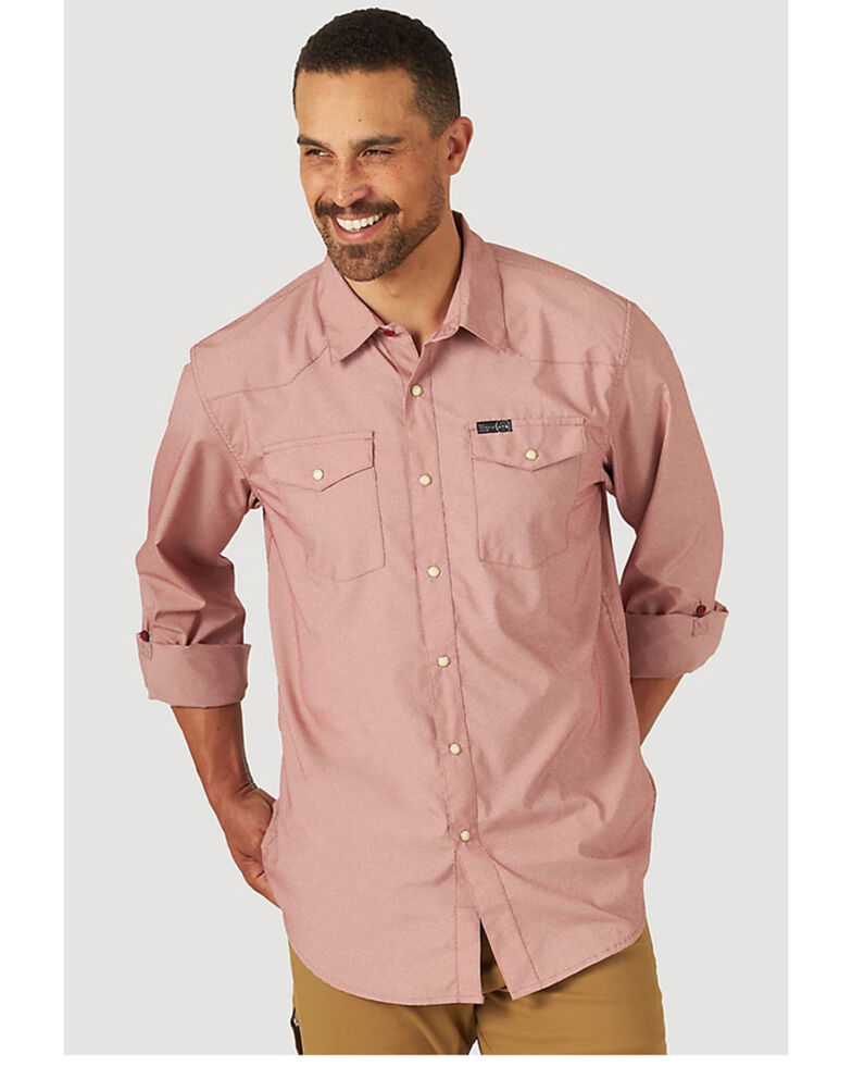 Wrangler ATG Men's All-Terrain Solid Rust Ulility Long Sleeve Snap Western Shirt , Rust Copper, hi-res