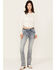 Grace in LA Women's Light Wash Mid Rise Floral Motif Pocket Bootcut Jeans , Light Wash, hi-res