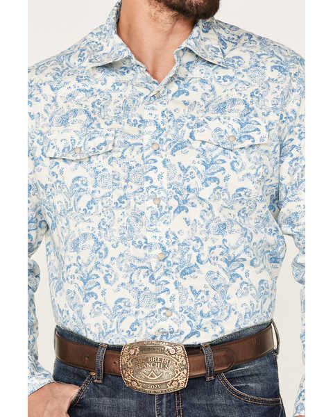 Image #3 - Wrangler Men's Paisley Print Long Sleeve Snap Western Shirt, Blue, hi-res