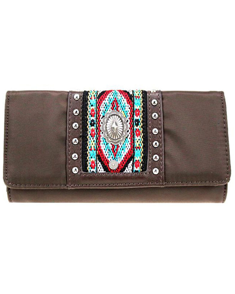 Montana West Women's Southwestern Beaded Wallet, Dark Brown, hi-res