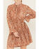 Image #3 - Revel Women's Paisley Print Tie Neck Long Sleeve Mini Dress, Rust Copper, hi-res
