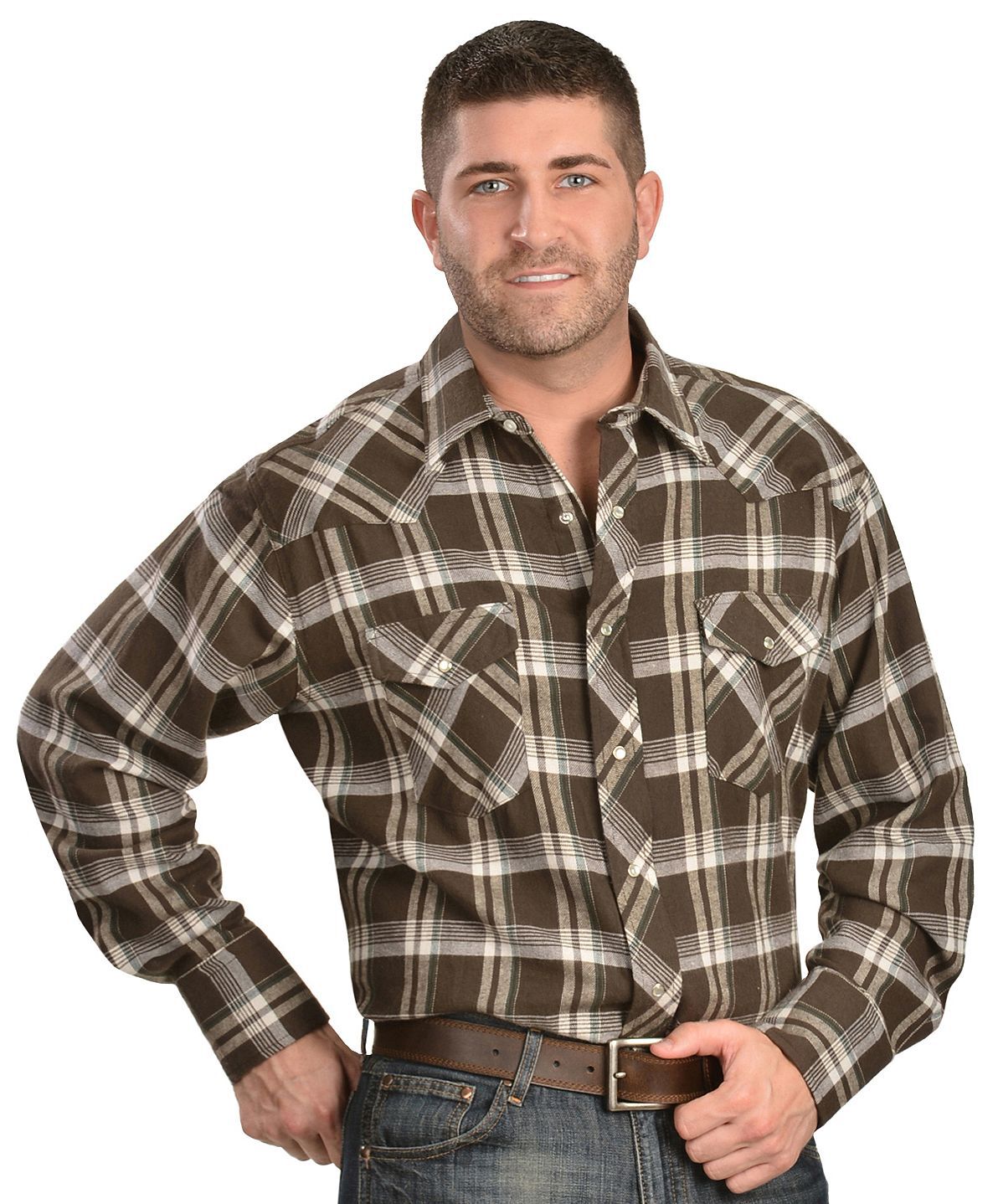 Wrangler Men's Assorted Plaid Print Long Sleeve Pearl Snap Flannel Western Shirt, Plaid, hi-res