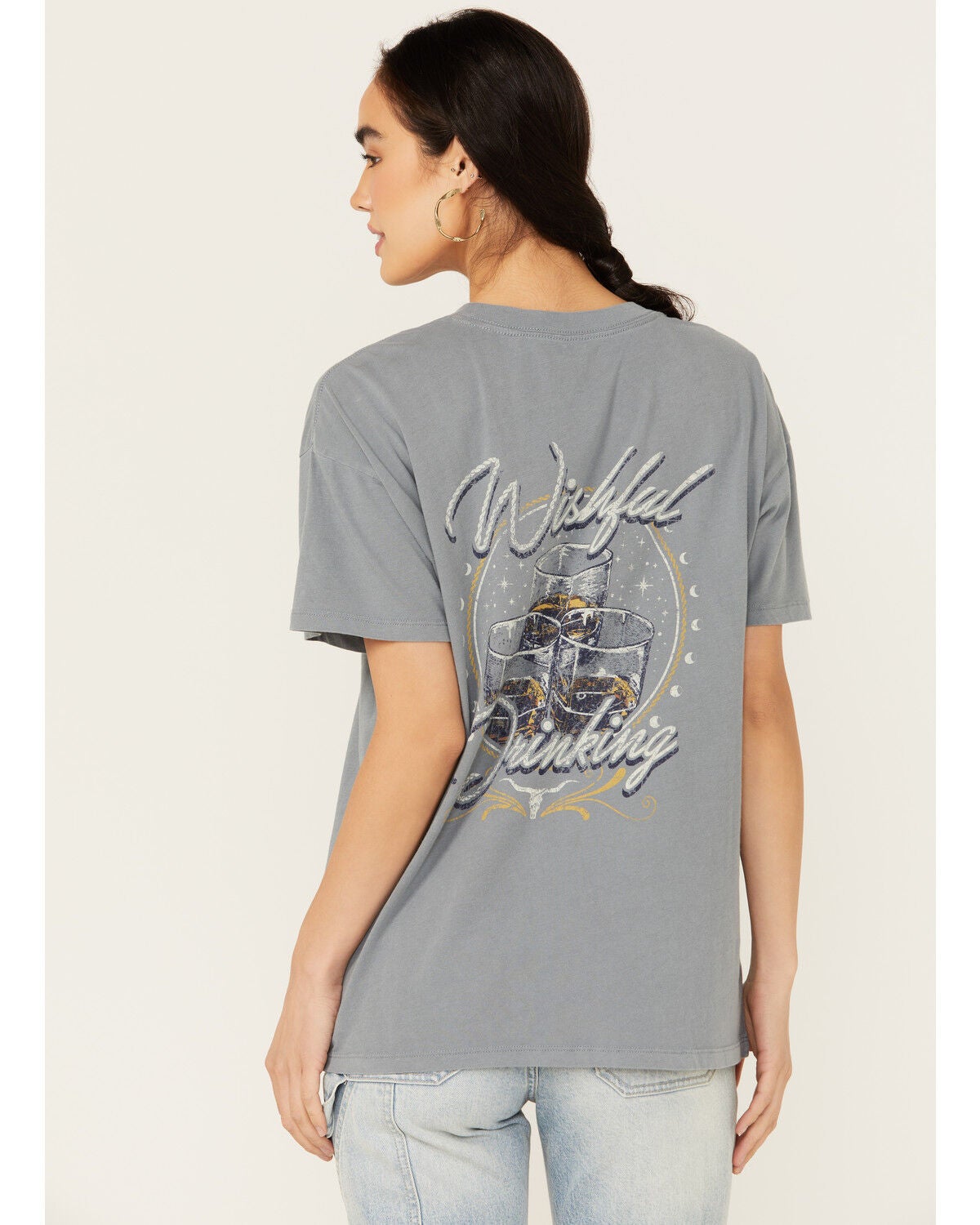Image #1 - Cleo + Wolf Women's Wishful Drinking Oversized Short Sleeve Graphic Tee, Slate, hi-res