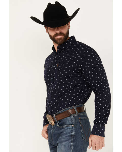 Image #2 - Ariat Men's Marco Paisley Print Long Sleeve Button-Down Stretch Western Shirt, Dark Blue, hi-res