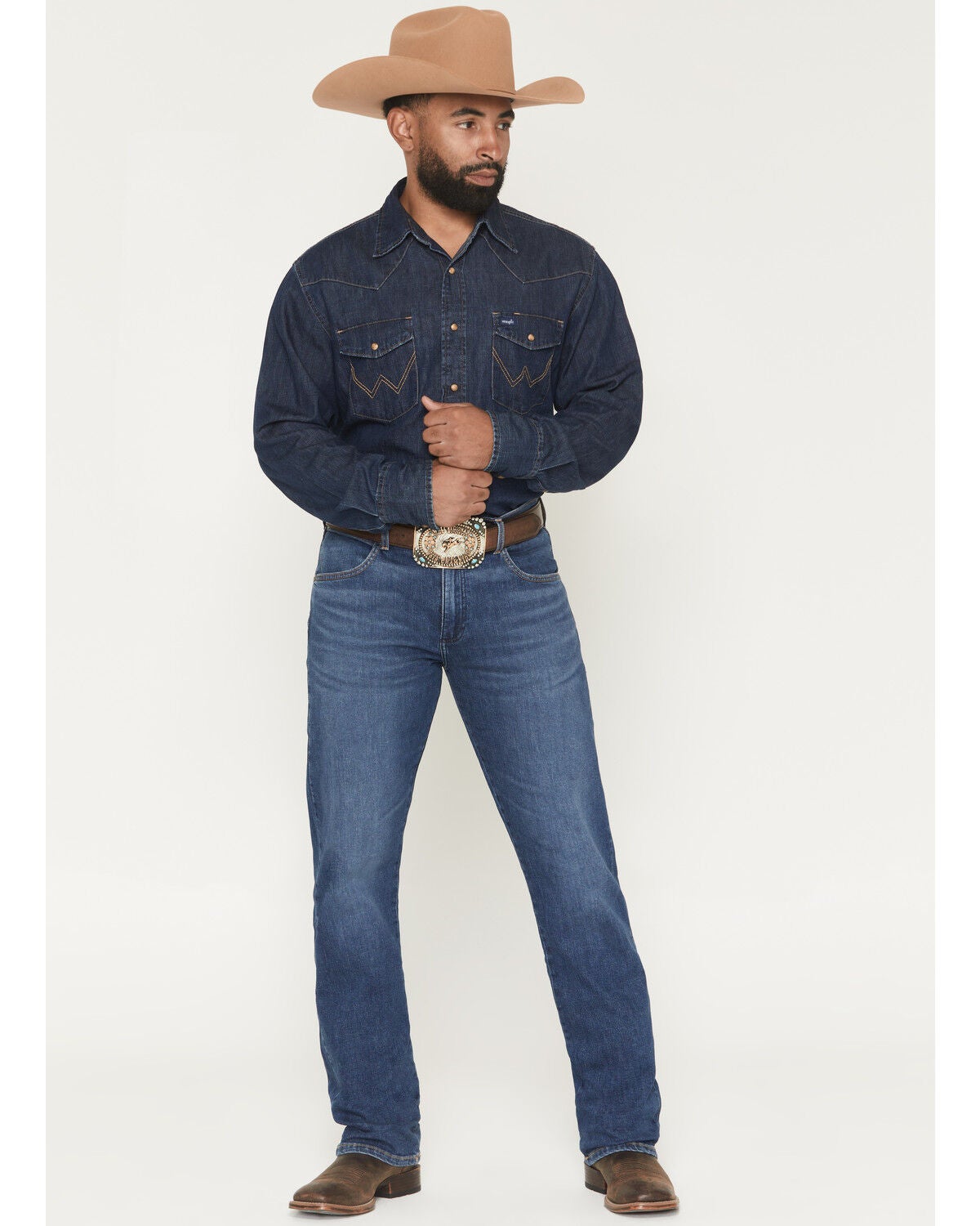 Image #1 - Wrangler Retro Men's Medium Wash Slim Straight Stretch Denim Jeans, Medium Wash, hi-res
