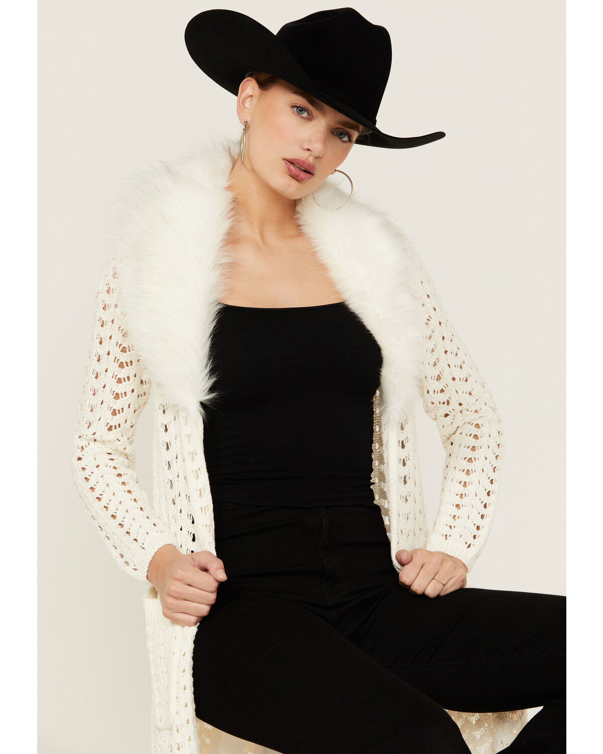 faux fur open cardigan
