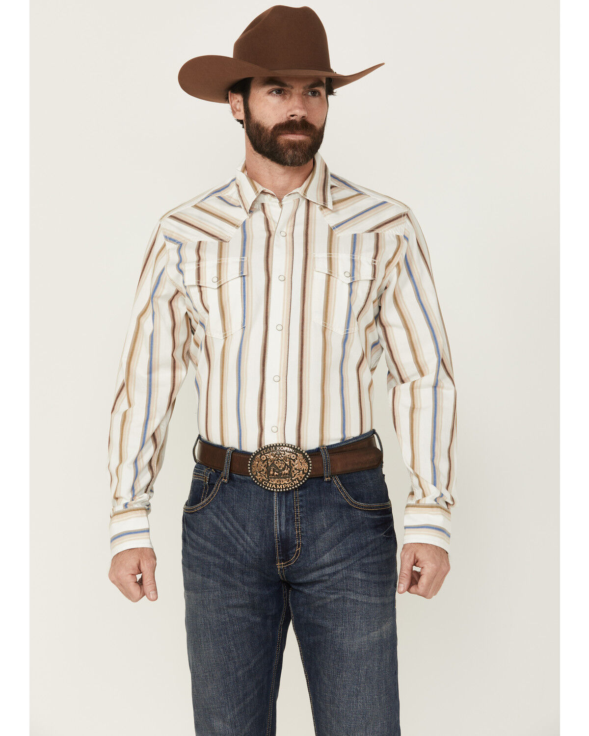 Image #1 - Wrangler Retro Men's Striped Print Long Sleeve Snap Stretch Western Shirt, Multi, hi-res