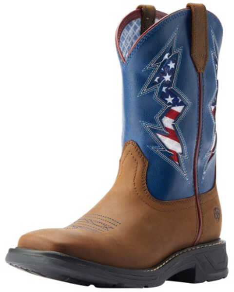 Image #1 - Ariat Boys' WorkHog® XT VentTEK Bolt Western Boots - Broad Square Toe, Brown, hi-res