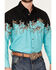Panhandle Men's Cowboy Border Print Long Sleeve Snap Western Shirt, Turquoise, hi-res