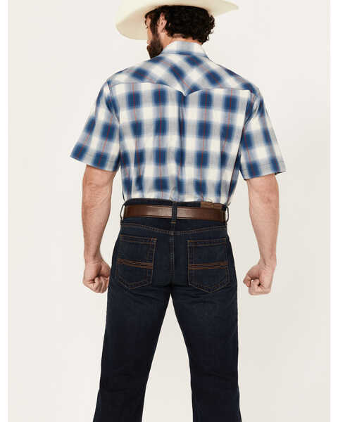 Image #4 - Roper Men's West Made Plaid Print Short Sleeve Snap Western Shirt , Blue, hi-res