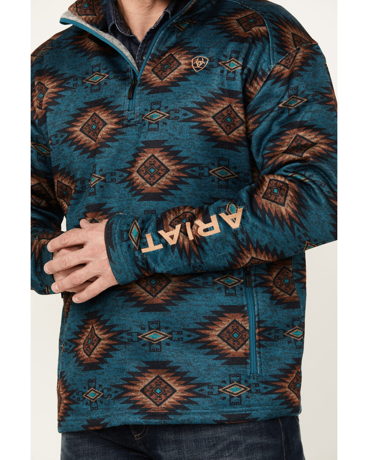 Image #3 - Ariat Men's Caldwell Southwestern Print 1/4 Zip Pullover, Dark Blue, hi-res