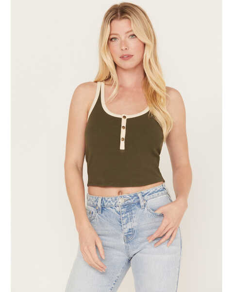 Image #2 - Cleo + Wolf Women's Cropped Ribbed Tank Top, Dark Green, hi-res