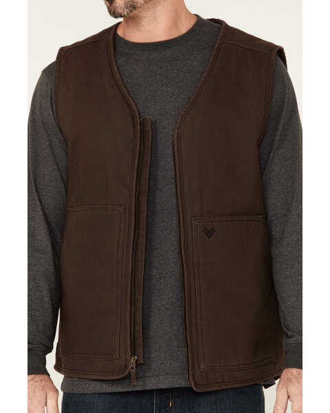 Image #3 - Hawx Men's Weathered Canvas Zip-Front Sherpa Lined Work Vest - Big , Brown, hi-res