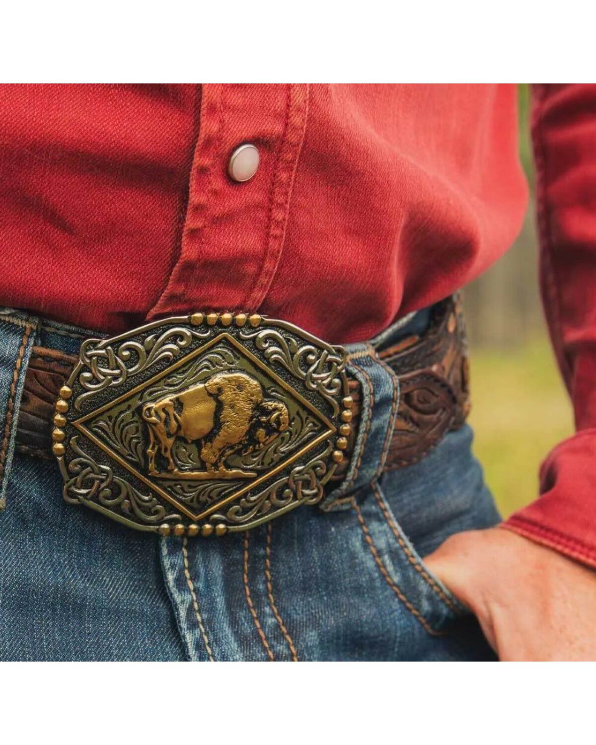Image #3 - Montana Silversmiths Men's Majestic Valor Belt Buckle, Multi, hi-res