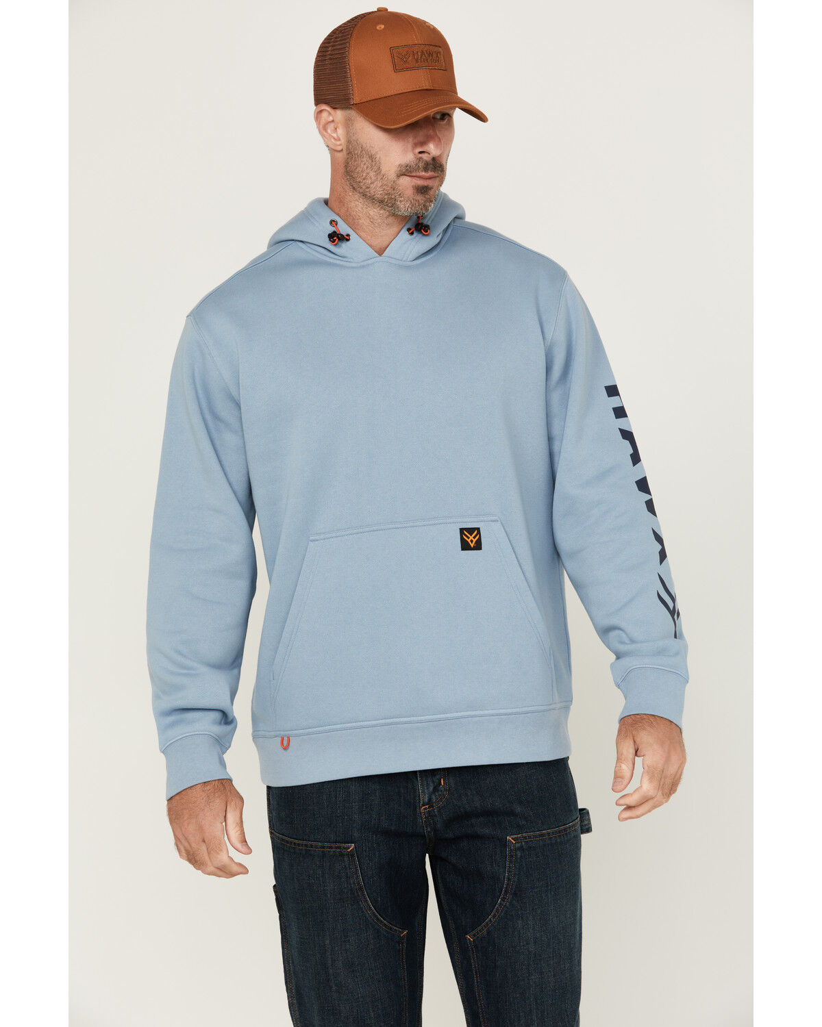 Image #1 - Hawx Men's Halstead Logo Sleeve Hooded Sweatshirt, Light Blue, hi-res
