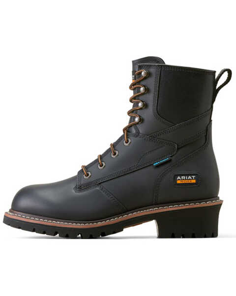 Image #2 - Ariat Men's 8" Logger Shock Shield Waterproof Work Boots - Soft Toe , Black, hi-res