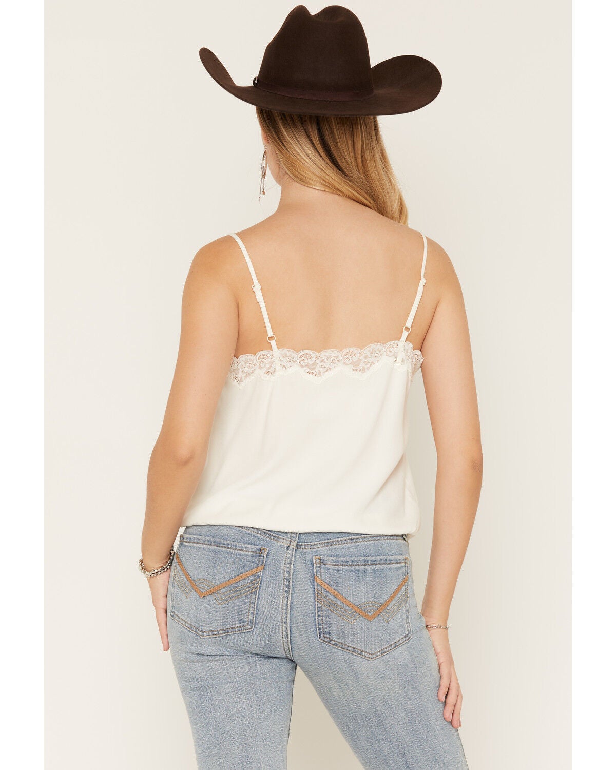 Image #4 - Idyllwind Women's Sage Satin Lace Cami, Cream, hi-res