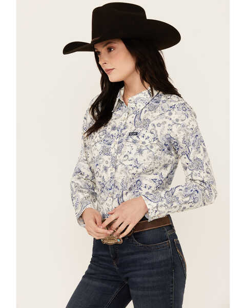 Image #2 - Wrangler Retro Women's Paisley Print Long Sleeve Snap Western Shirt , Blue, hi-res
