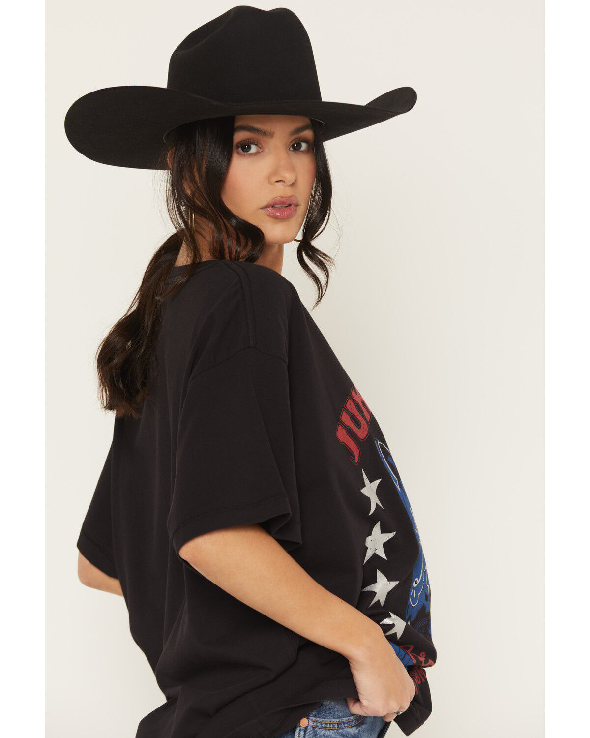Image #2 - Wrangler X Lainey Wilson Women's Jukebox Gold Short Sleeve Oversized Graphic Tee, Black, hi-res