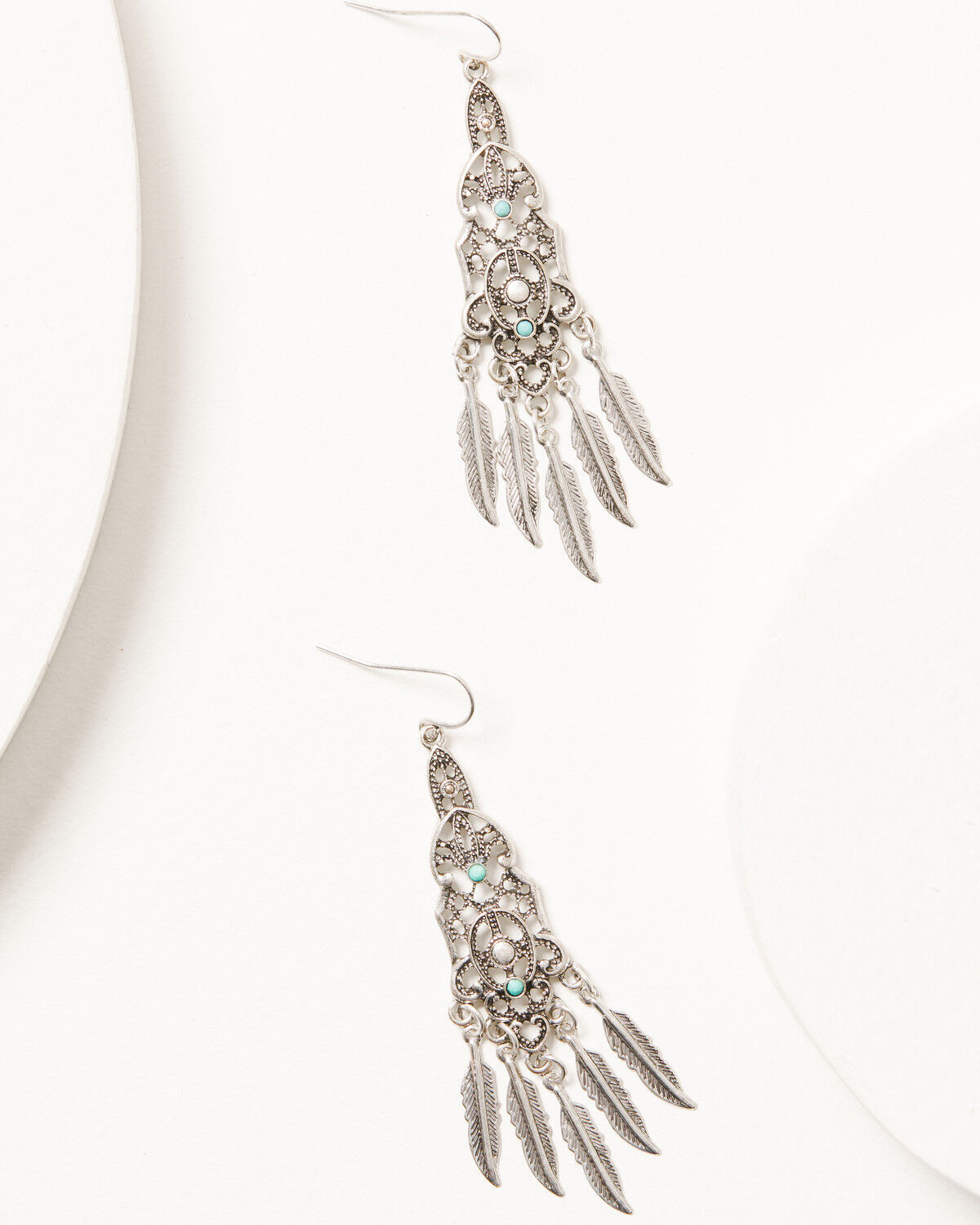 Image #1 - Shyanne Women's Silver & Turquoise Dangle Feather Earrings, Silver, hi-res