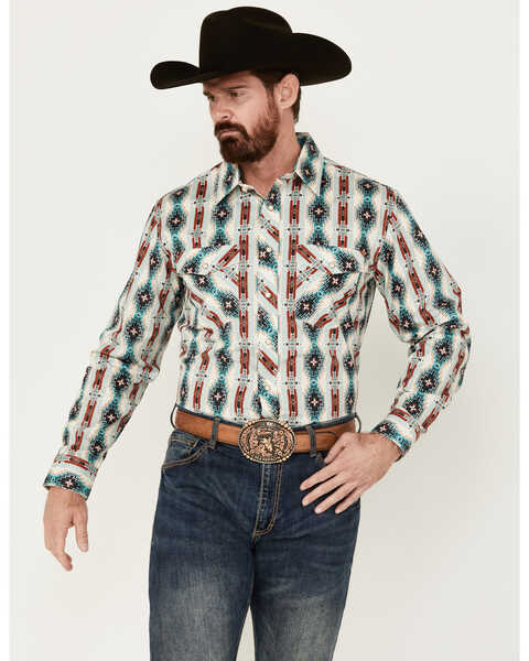 Image #1 - Panhandle Select Men's Southwestern Print Long Sleeve Snap Western Shirt - Big , , hi-res
