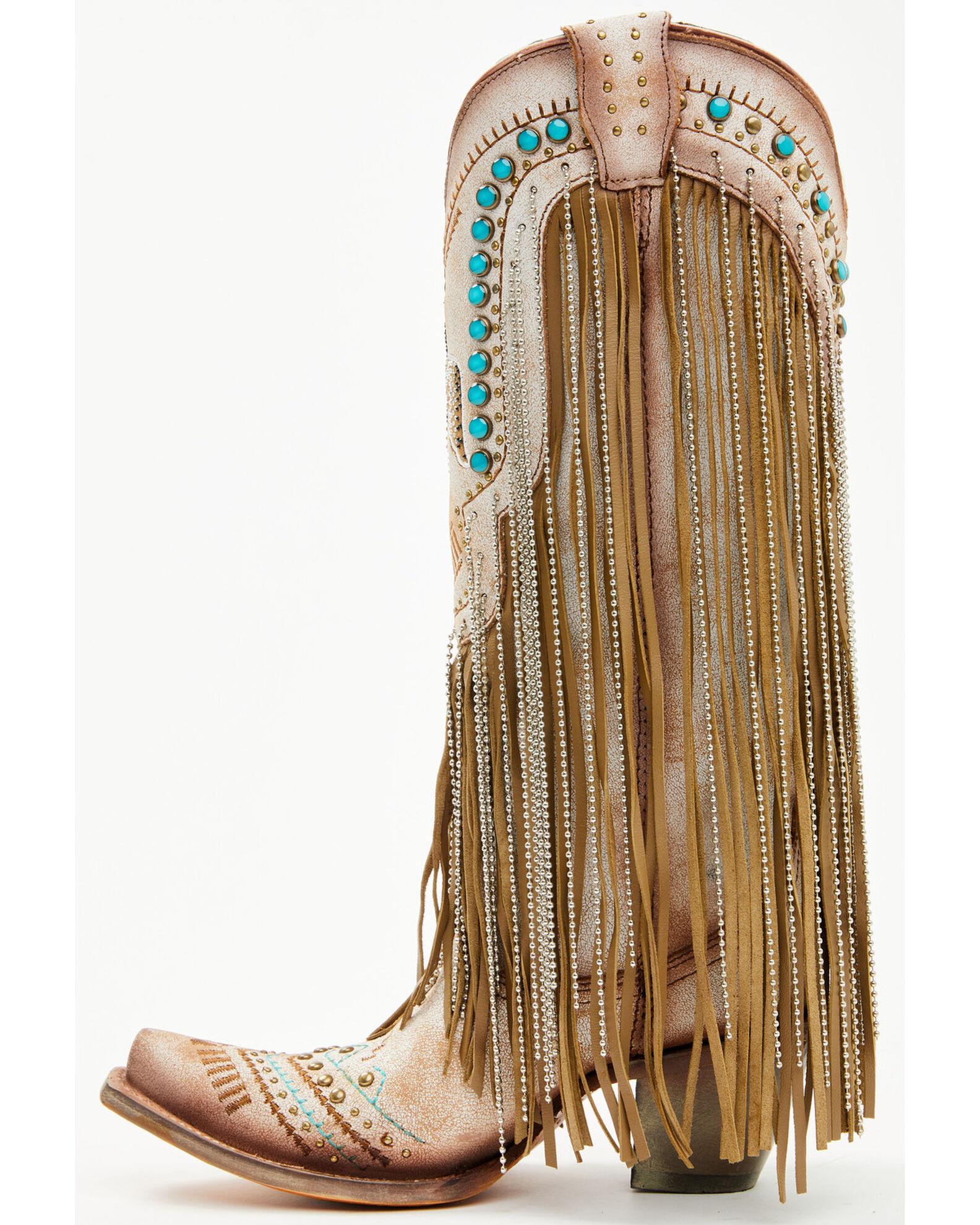Corral Western Boots Womens Lamb Fringe Embroidery Eagle Beige C4088