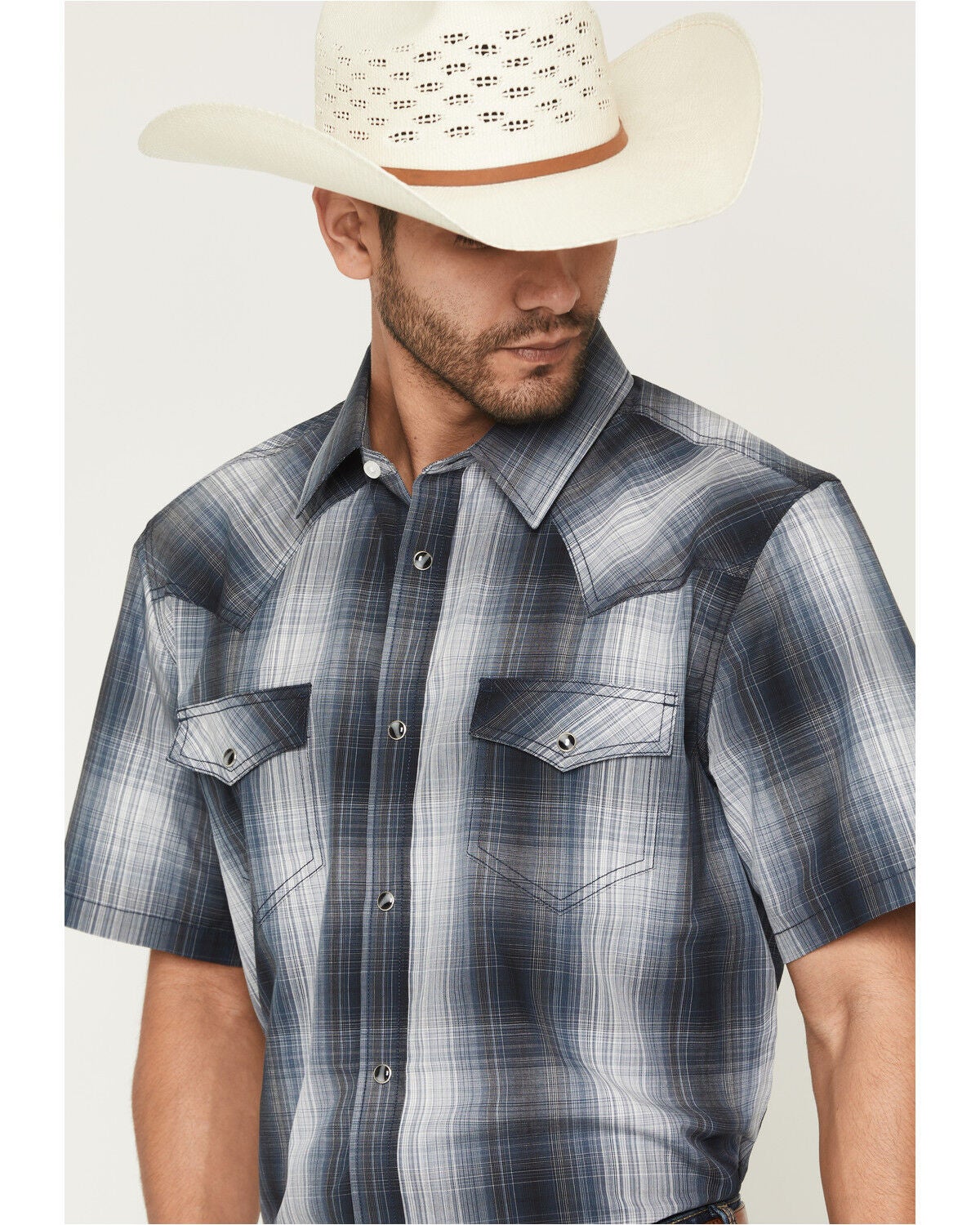 Image #2 - Cody James Men's Weed Wacker Plaid Print Short Sleeve Snap Western Shirt - Big, Blue, hi-res