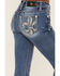 Image #2 - Miss Me Women's Medium Wash Mid Rise Fleur de Lis Pocket 32" Bootcut Stretch Denim Jeans, Medium Wash, hi-res