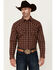 Image #1 - Blue Ranchwear Men's Elk Plaid Print Long Sleeve Snap Western Shirt, Dark Brown, hi-res