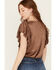 Image #4 - Wild Moss Women's Metallic Flutter Short Sleeve Top, Brown, hi-res