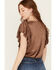 Image #4 - Wild Moss Women's Metallic Flutter Short Sleeve Top , Brown, hi-res