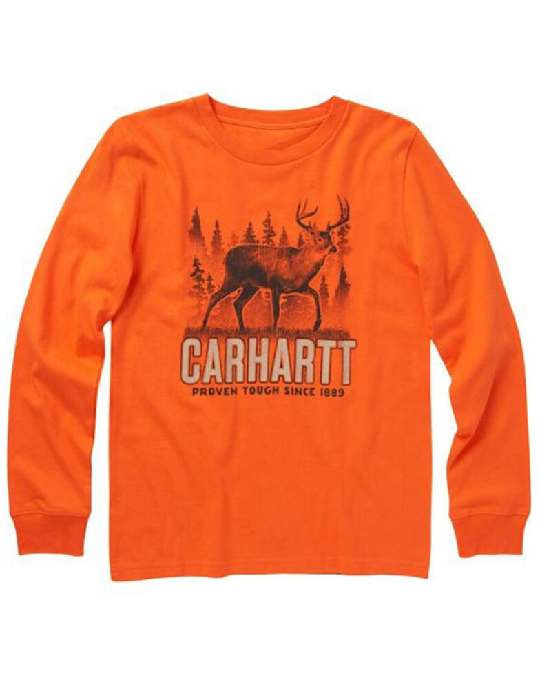 Carhartt Boys' Deer Logo Graphic Long Sleeve T-Shirt - Sizes 4-7, Orange, hi-res