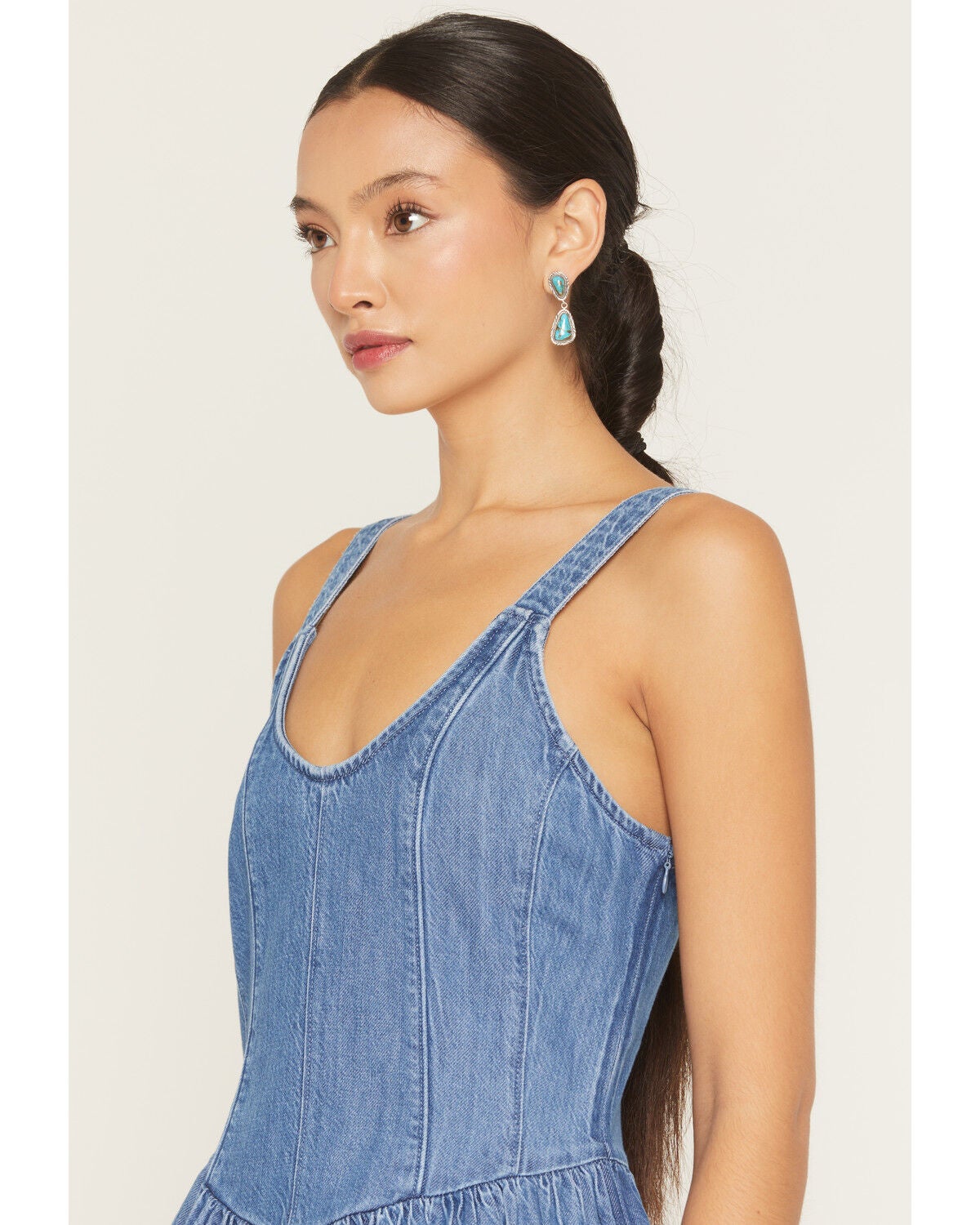 Image #2 - Wrangler Retro Women's Medium Wash Drop Waist Denim Mini Dress, Medium Wash, hi-res