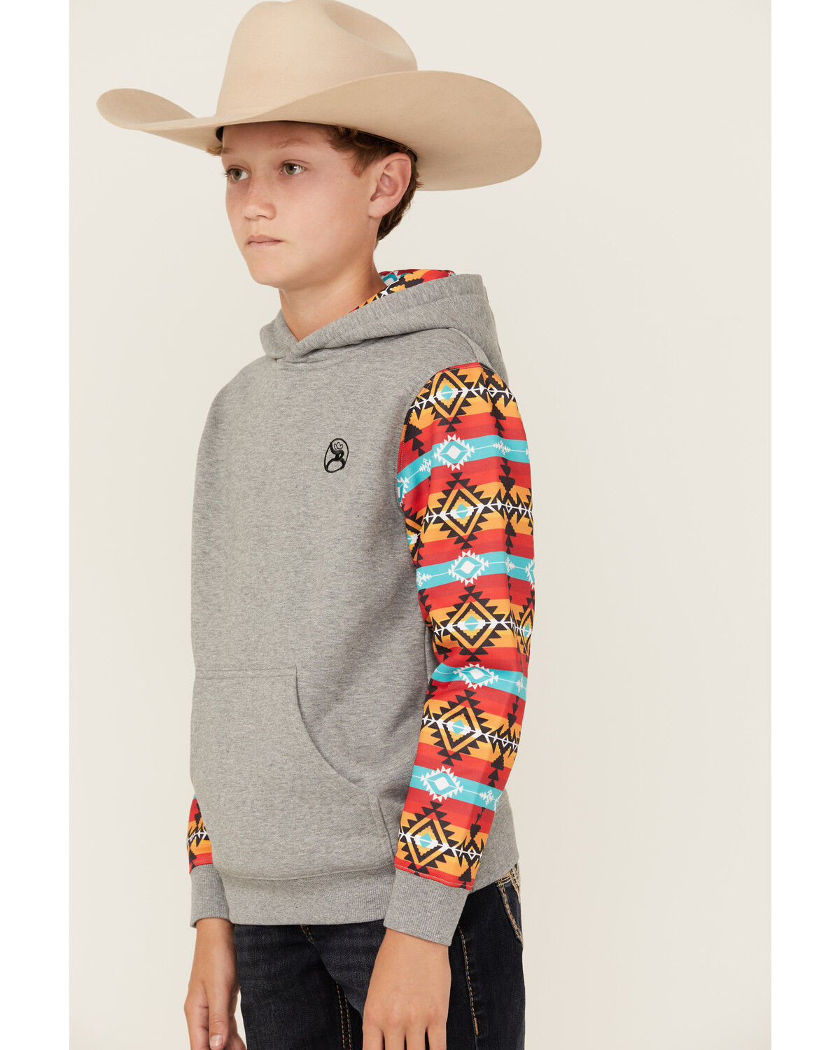 Image #2 - Hooey Boys' Printed Sleeve Hooded Sweatshirt, Grey, hi-res