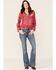 Image #4 - Wrangler Women's Bandana Print Red Crop Zip Hooded Jacket, Red, hi-res
