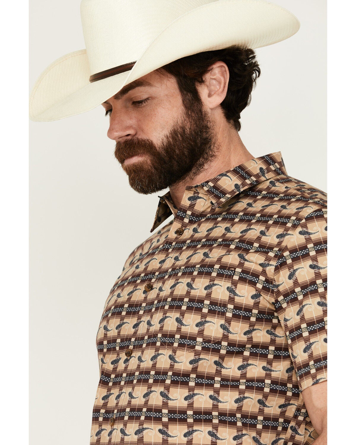 Image #2 - Gibson Men's Ombre Swirl Print Short Sleeve Button-Down Western Shirt, Brown, hi-res