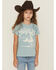 Image #1 - Shyanne Girls' Cowgirl Era Fringe Short Sleeve Graphic Tee, Aqua, hi-res