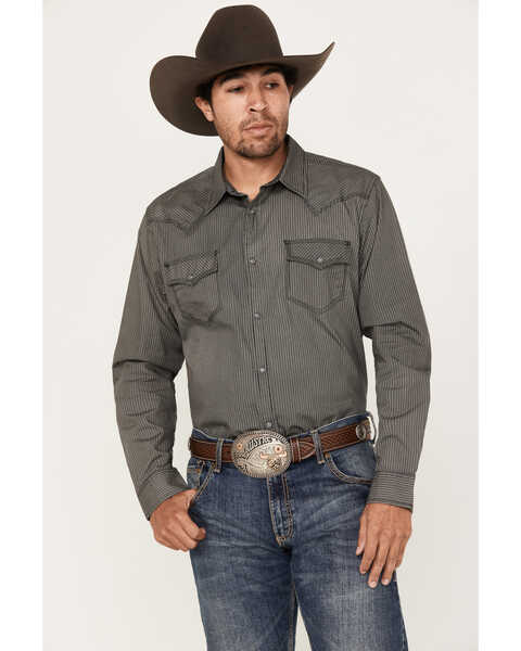Moonshine Spirit Men's Country Night Striped Long Sleeve Western Snap Shirt, Navy, hi-res