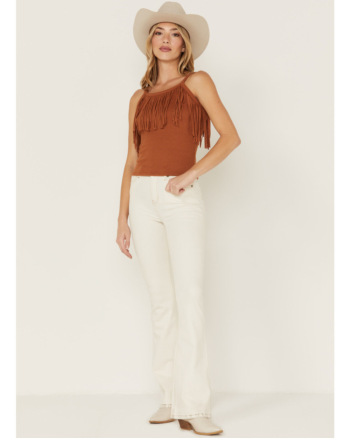 Image #4 - Idyllwind Women's Levy Lane Caramel Rib Knit Fringe Tank Top, , hi-res