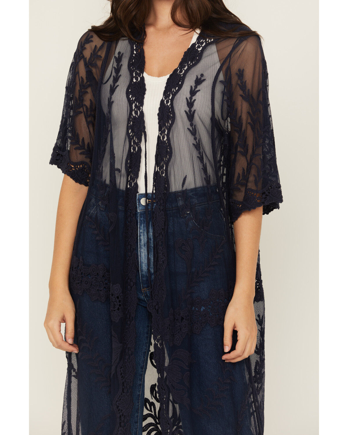 Image #3 - Shyanne Women's Embroidered Mesh Kimono, Indigo, hi-res