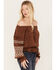 Image #2 - Shyanne Women's Satin Peasant Embroidered Blouse, Dark Brown, hi-res