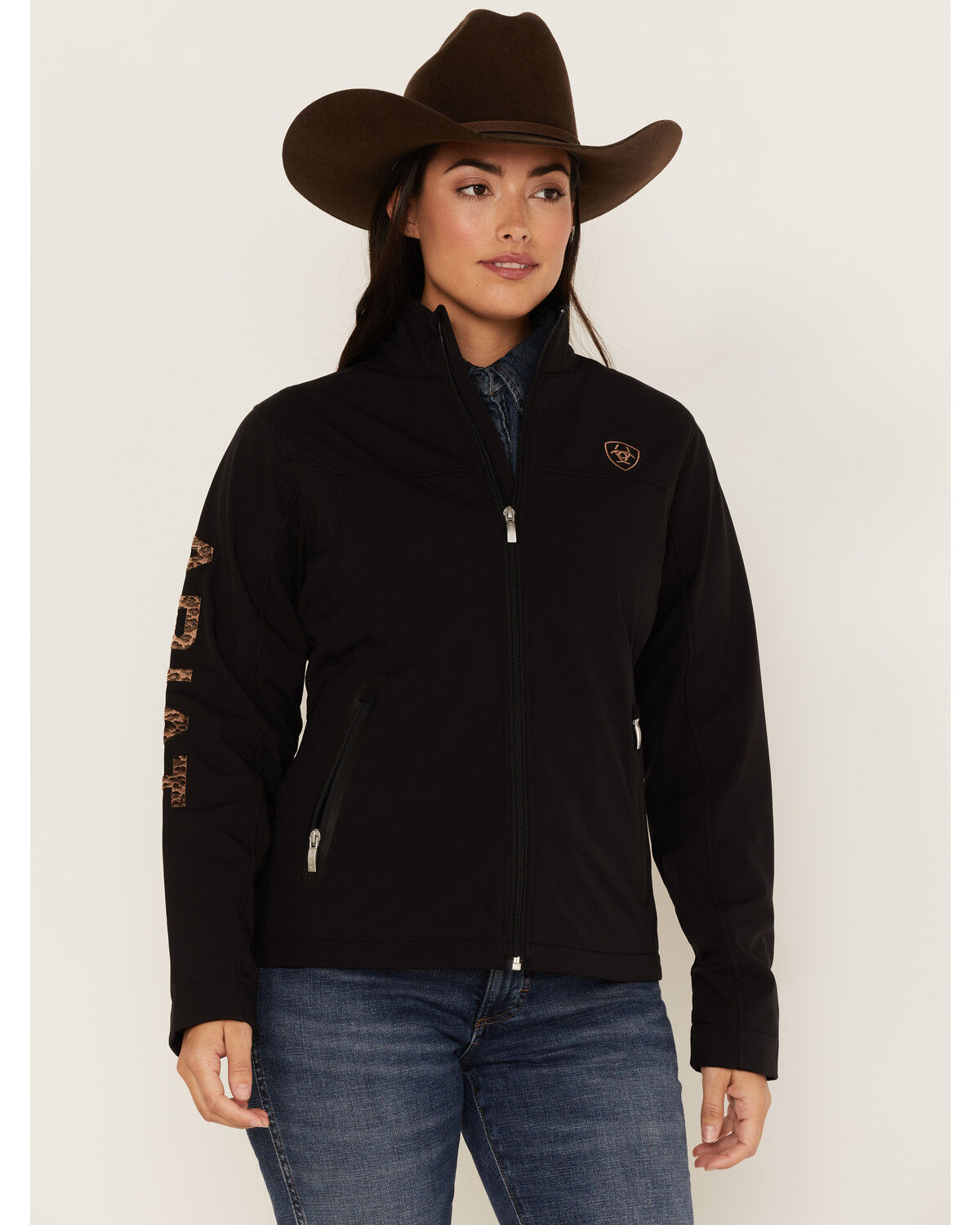 Image #1 - Ariat Women's Leopard Print Logo New Team Softshell Jacket, , hi-res