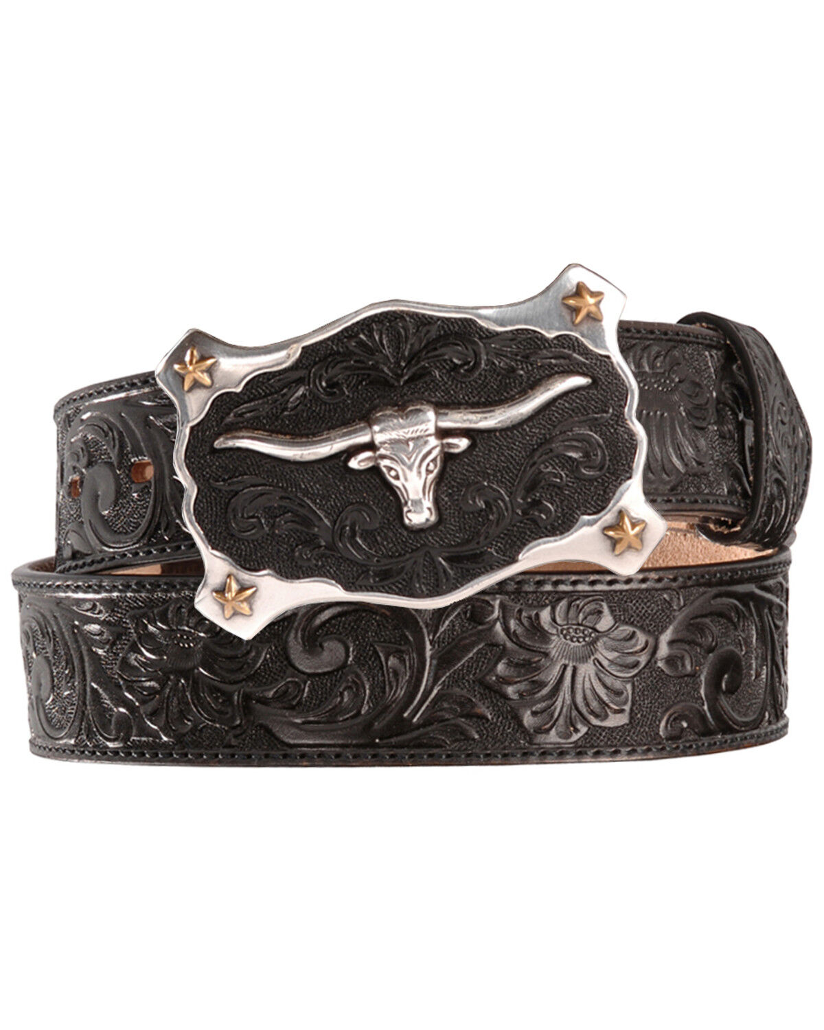 Image #1 - Justin Men's Longhorn Buckle Leather Belt, Black, hi-res