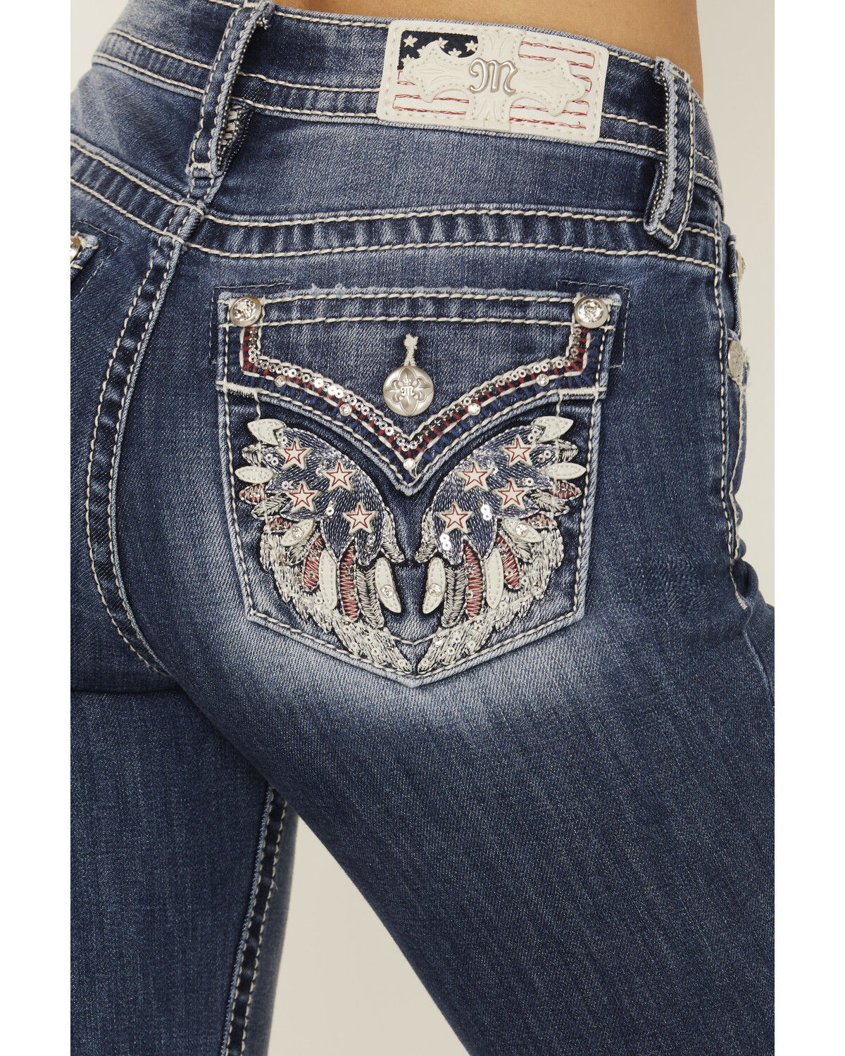 Image #2 - Miss Me Women's Medium Wash Americana Pocket Bootcut Stretch Denim Jeans, Medium Wash, hi-res