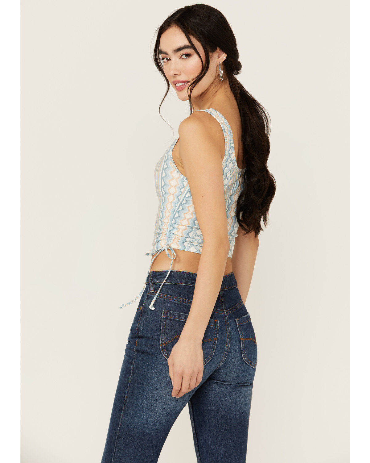 Image #2 - Rock & Roll Denim Women's Chevron Striped Sleeveless Cropped Tank Top, Tan, hi-res