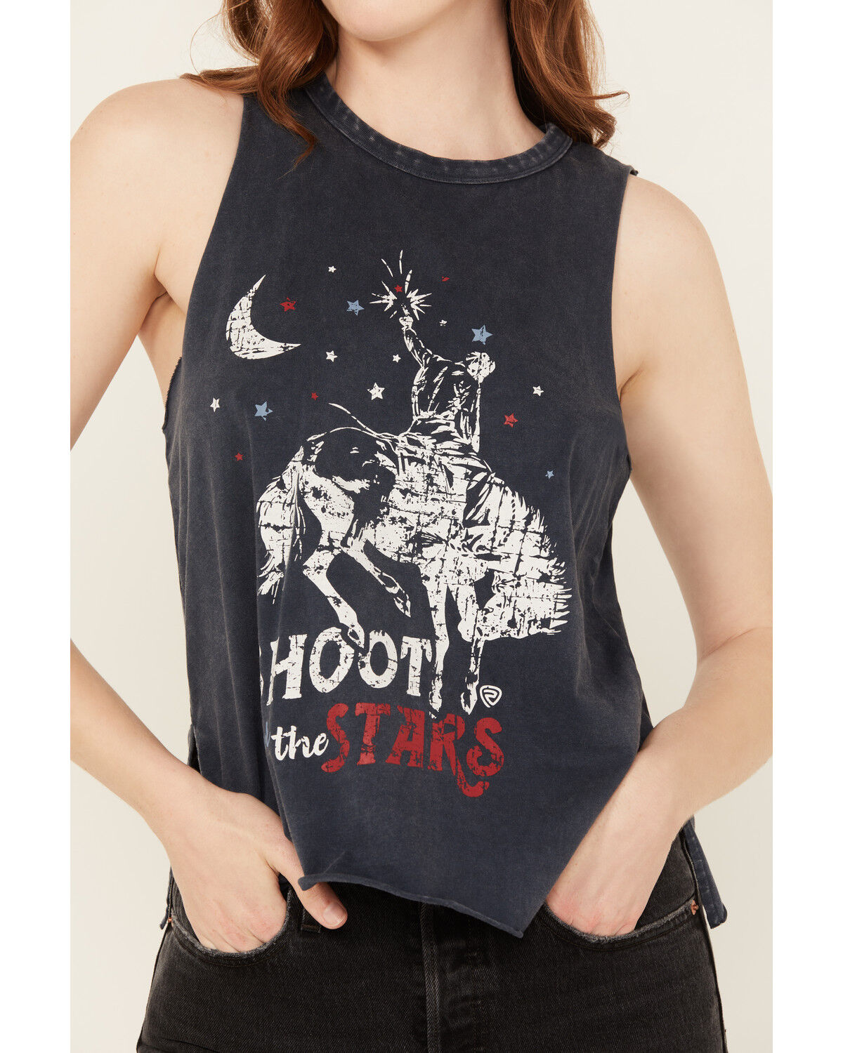 Image #3 - Rock & Roll Denim Women's Shoot for the Stars Sleeveless Tank, Navy, hi-res
