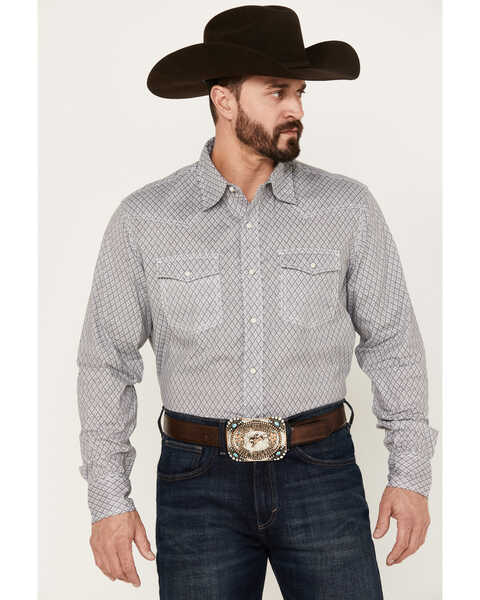 Image #1 - Wrangler 20X Men's Diamond Print Long Sleeve Western Snap Shirt, Grey, hi-res