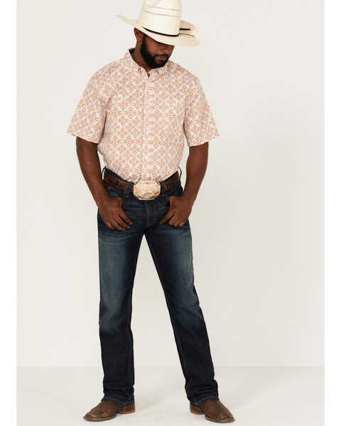 Image #2 - RANK 45® Men's Kickin Southwestern Print Short Sleeve Button-Down Western Shirt , Gold, hi-res